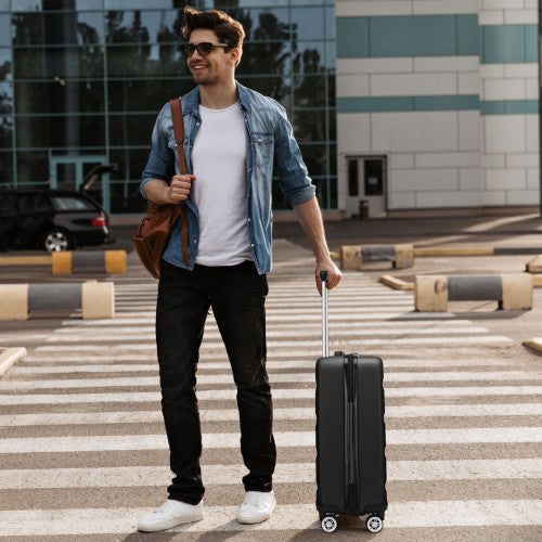 KSK2482 - Kono 19 Inch Stylish Horizontal Engraved Hard Shell ABS+PC Cabin Carry-On Suitcase with TSA Lock - Black