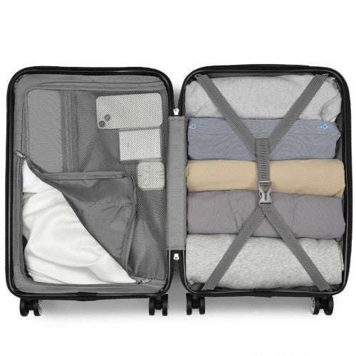 KSK2482 - Kono 19 Inch Stylish Horizontal Engraved Hard Shell ABS+PC Cabin Carry-On Suitcase with TSA Lock - Black