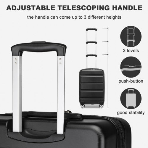 KSK2482 - Kono 19 Inch Stylish Horizontal Engraved Hard Shell ABS+PC Cabin Carry-On Suitcase with TSA Lock - Black