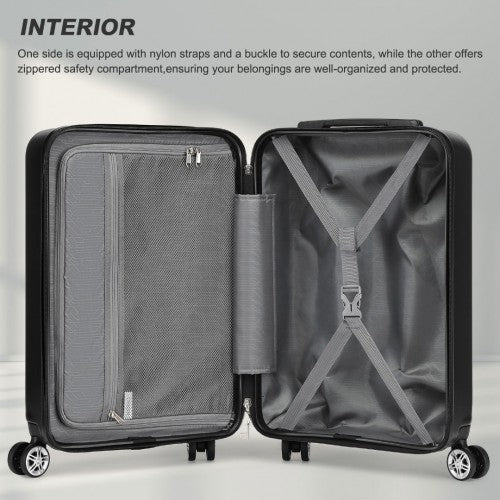 KSK2482 - Kono 19 Inch Stylish Horizontal Engraved Hard Shell ABS+PC Cabin Carry-On Suitcase with TSA Lock - Black