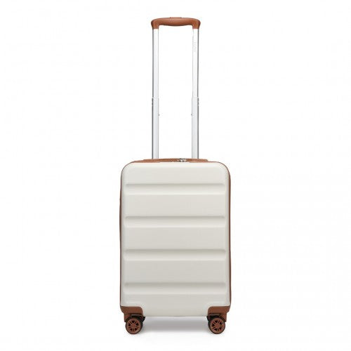 KSK2482 - Kono 19 Inch Stylish Horizontal Engraved Hard Shell ABS+PC Cabin Carry-On Suitcase with TSA Lock - Cream