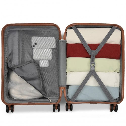 KSK2482 - Kono 19 Inch Stylish Horizontal Engraved Hard Shell ABS+PC Cabin Carry-On Suitcase with TSA Lock - Cream