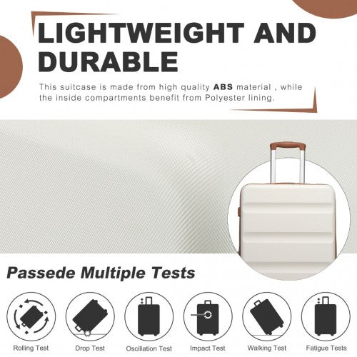 KSK2482 - Kono 19 Inch Stylish Horizontal Engraved Hard Shell ABS+PC Cabin Carry-On Suitcase with TSA Lock - Cream