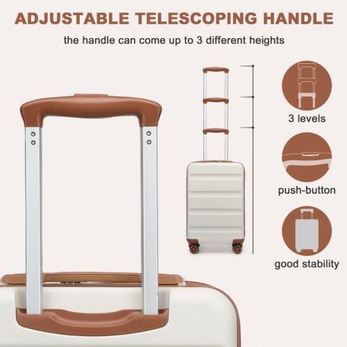 KSK2482 - Kono 19 Inch Stylish Horizontal Engraved Hard Shell ABS+PC Cabin Carry-On Suitcase with TSA Lock - Cream