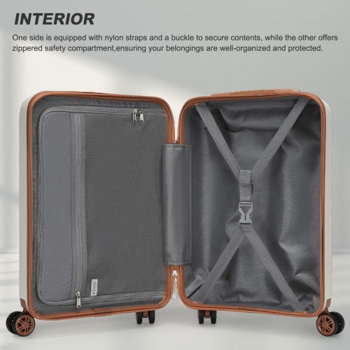 KSK2482 - Kono 19 Inch Stylish Horizontal Engraved Hard Shell ABS+PC Cabin Carry-On Suitcase with TSA Lock - Cream