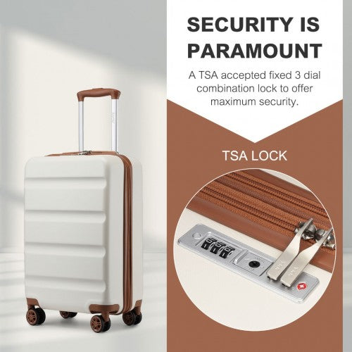 KSK2482 - Kono 19 Inch Stylish Horizontal Engraved Hard Shell ABS+PC Cabin Carry-On Suitcase with TSA Lock - Cream