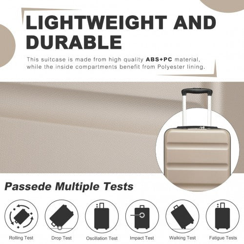 KSK2482 - Kono 19 Inch Stylish Horizontal Engraved Hard Shell ABS+PC Cabin Carry-On Suitcase with TSA Lock - Gold