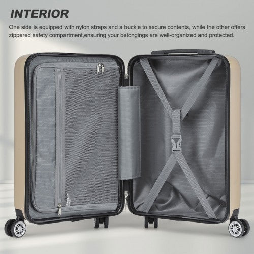 KSK2482 - Kono 19 Inch Stylish Horizontal Engraved Hard Shell ABS+PC Cabin Carry-On Suitcase with TSA Lock - Gold