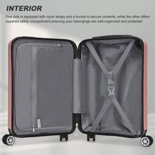 KSK2482 - Kono 19 Inch Stylish Horizontal Engraved Hard Shell ABS+PC Cabin Carry-On Suitcase with TSA Lock - Nude