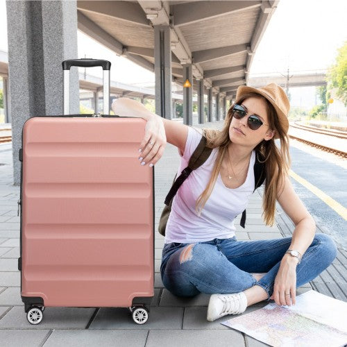 KSK2482 - Kono 24 Inch Expandable Horizontal Engraved Hard Shell ABS+PC Check-In Suitcase with TSA Lock - Nude