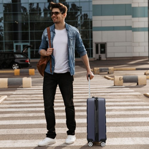 KSK2482 - Kono 19 Inch Stylish Horizontal Engraved Hard Shell ABS+PC Cabin Carry-On Suitcase with TSA Lock - Navy