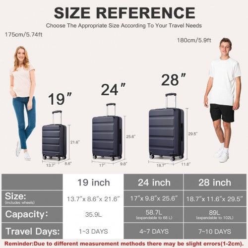KSK2482 - Kono 19 Inch Stylish Horizontal Engraved Hard Shell ABS+PC Cabin Carry-On Suitcase with TSA Lock - Navy