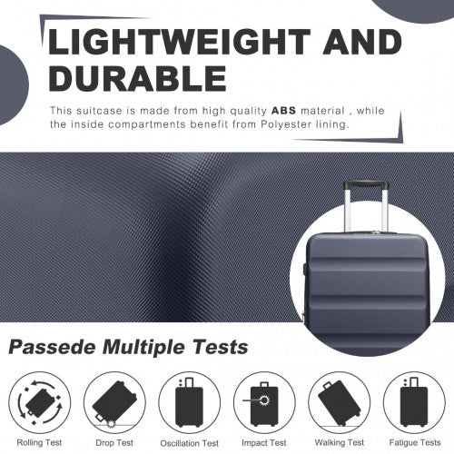 KSK2482 - Kono 19 Inch Stylish Horizontal Engraved Hard Shell ABS+PC Cabin Carry-On Suitcase with TSA Lock - Navy
