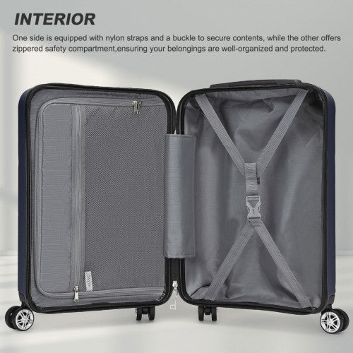 KSK2482 - Kono 19 Inch Stylish Horizontal Engraved Hard Shell ABS+PC Cabin Carry-On Suitcase with TSA Lock - Navy