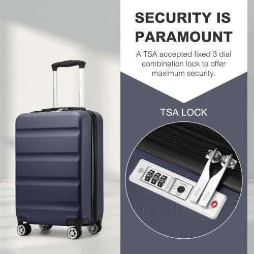 KSK2482 - Kono 19 Inch Stylish Horizontal Engraved Hard Shell ABS+PC Cabin Carry-On Suitcase with TSA Lock - Navy