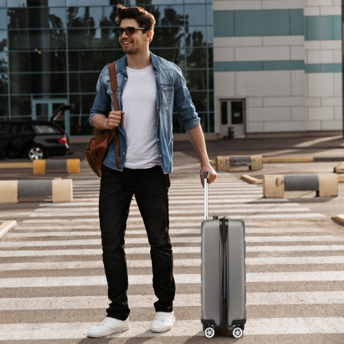 KSK2482 - Kono 19 Inch Stylish Horizontal Engraved Hard Shell ABS+PC Cabin Carry-On Suitcase with TSA Lock - Grey