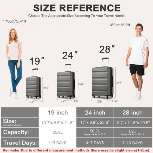 KSK2482 - Kono 19 Inch Stylish Horizontal Engraved Hard Shell ABS+PC Cabin Carry-On Suitcase with TSA Lock - Grey