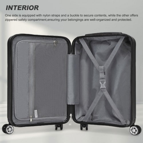 KSK2482 - Kono 19 Inch Stylish Horizontal Engraved Hard Shell ABS+PC Cabin Carry-On Suitcase with TSA Lock - Grey