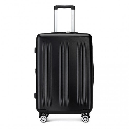 KSK2483 - Kono 28 Inch Sleek Striped Check-In Suitcase Expandable Durable ABS+PC Luggage with Four Spinner Wheels TSA Lock - Black