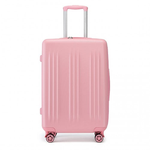KSK2483 - Kono 28 Inch Sleek Striped Check-In Suitcase Expandable Durable ABS+PC Luggage with Four Spinner Wheels TSA Lock - Pink