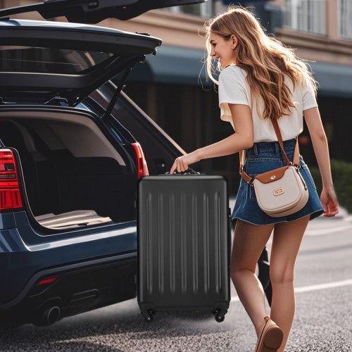 KSK2477 - Kono Durable 24 Inch Lightweight ABS+PC Vertical Textured Check-in Suitcase with Secure 3-Digit Lock - Black