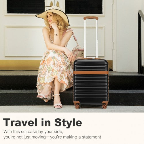 KSK2484 - Kono 20 Inch Stylish Lightweight Hard Shell ABS+PC Cabin Carry-On Suitcase with TSA Lock for Enhanced Security - Black and Brown