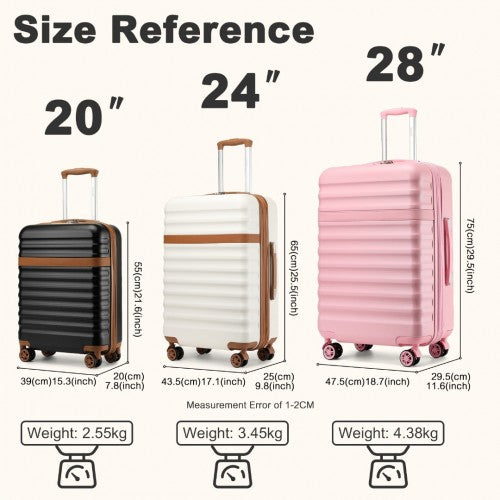 KSK2484 - Kono 3-Piece Expandable Luggage Set 20"/24"/28" Durable Hard Shell ABS+PC Suitcases with TSA Lock for Secure Travel - Black and Brown
