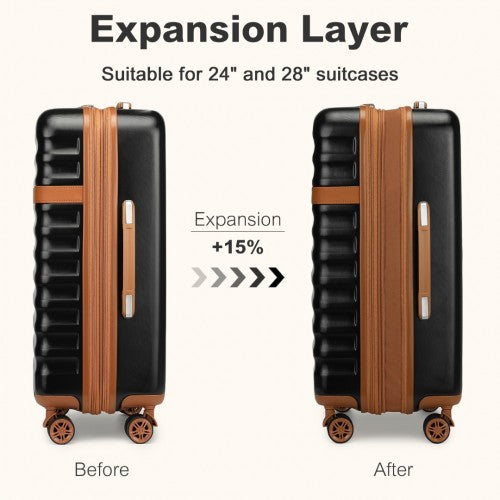 KSK2484 - Kono 3-Piece Expandable Luggage Set 20"/24"/28" Durable Hard Shell ABS+PC Suitcases with TSA Lock for Secure Travel - Black and Brown