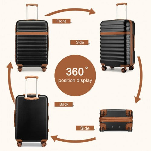 KSK2484 - Kono 3-Piece Expandable Luggage Set 20"/24"/28" Durable Hard Shell ABS+PC Suitcases with TSA Lock for Secure Travel - Black and Brown
