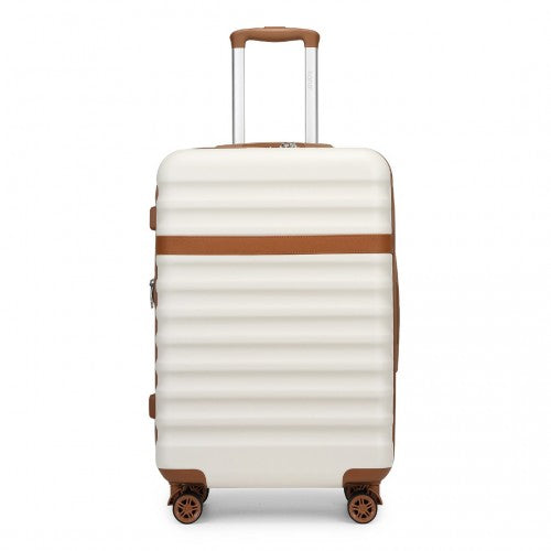 KSK2484 - Kono 28 Inch Expandable Lightweight Hard Shell ABS+PC Check-In Suitcase with TSA Lock Ideal for Extended Trips and Secure Travel - Cream And Brown