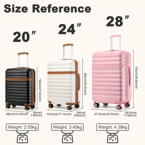 KSK2484 - Kono 3-Piece Expandable Luggage Set 20"/24"/28" Durable Hard Shell ABS+PC Suitcases with TSA Lock for Secure Travel - Cream and Brown