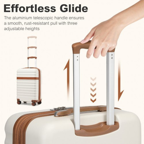 KSK2484 - Kono 3-Piece Expandable Luggage Set 20"/24"/28" Durable Hard Shell ABS+PC Suitcases with TSA Lock for Secure Travel - Cream and Brown