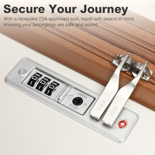 KSK2484 - Kono 3-Piece Expandable Luggage Set 20"/24"/28" Durable Hard Shell ABS+PC Suitcases with TSA Lock for Secure Travel - Cream and Brown