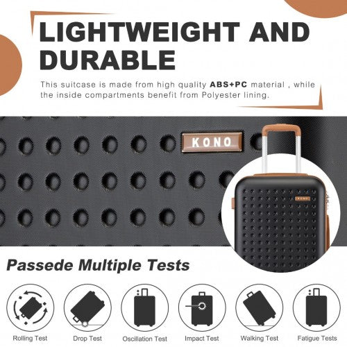 KSK2486 - Kono Stylish ABS+PC 24 Inch Polka Dot Hard Shell Suitcase With TSA Lock - Black And Brown