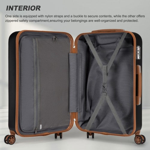 KSK2486 - Kono Stylish ABS+PC 24 Inch Polka Dot Hard Shell Suitcase With TSA Lock - Black And Brown