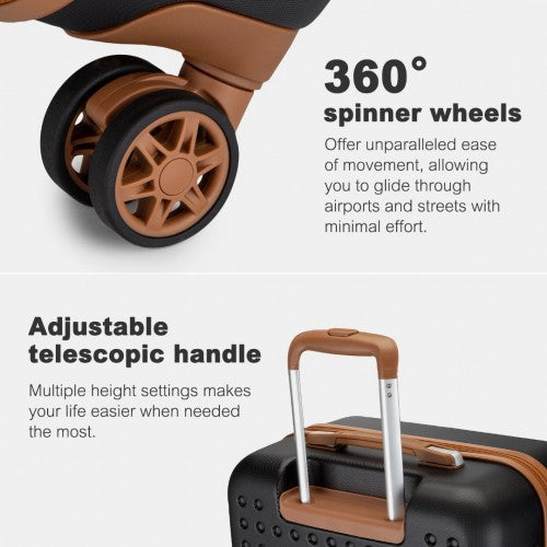 KSK2486 - Kono Stylish ABS+PC 24 Inch Polka Dot Hard Shell Suitcase With TSA Lock - Black And Brown
