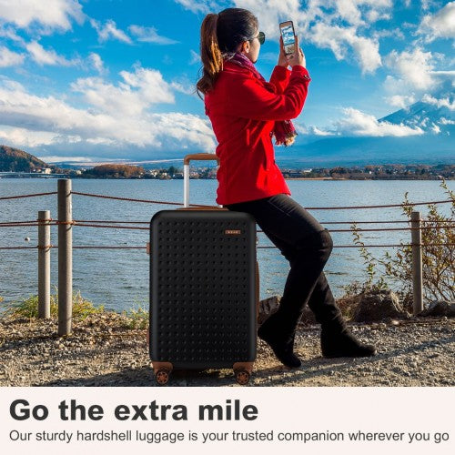 KSK2486 - Kono Stylish ABS+PC 24 Inch Polka Dot Hard Shell Suitcase With TSA Lock - Black And Brown