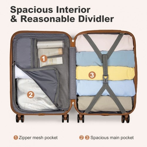 KSK2486 - Kono Stylish ABS+PC 20 Inch Polka Dot Hard Shell Cabin Suitcase With TSA Lock - Cream And Brown