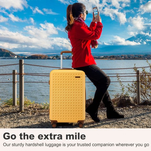 KSK2486 - Kono Stylish ABS+PC 24 Inch Polka Dot Hard Shell Suitcase With TSA Lock - Yellow And Brown