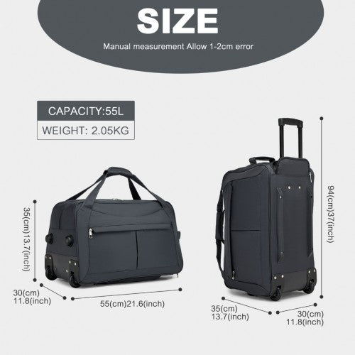 KSK2489 - Kono Durable Folding Travel Trolley Bag with Enhanced Features and Multi Compartment - Grey