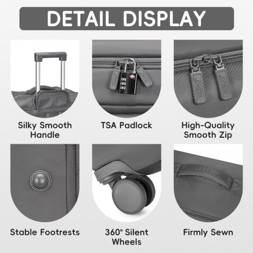 KSK2491 - Kono 3-Piece 20/24/28 Inch Lightweight Durable Soft Shell Suitcase Set with TSA Lock and Separate Wet/Dry Compartment - Grey