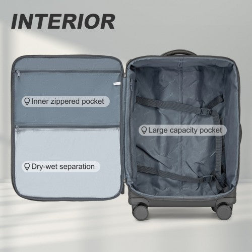 KSK2491 - Kono 3-Piece 20/24/28 Inch Lightweight Durable Soft Shell Suitcase Set with TSA Lock and Separate Wet/Dry Compartment - Grey