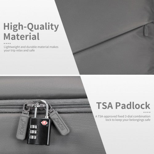 KSK2491 - Kono 3-Piece 20/24/28 Inch Lightweight Durable Soft Shell Suitcase Set with TSA Lock and Separate Wet/Dry Compartment - Grey