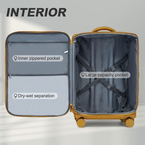 KSK2491 - Kono 3-Piece 20/24/28 Inch Lightweight Durable Soft Shell Suitcase Set with TSA Lock and Separate Wet/Dry Compartment - Yellow