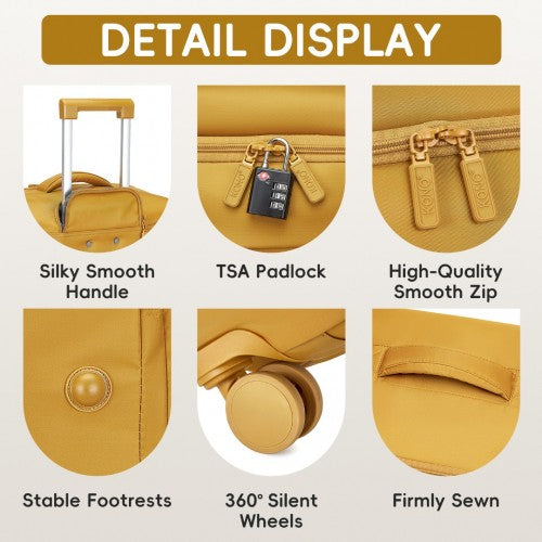 KSK2491 - Kono 3-Piece 20/24/28 Inch Lightweight Durable Soft Shell Suitcase Set with TSA Lock and Separate Wet/Dry Compartment - Yellow