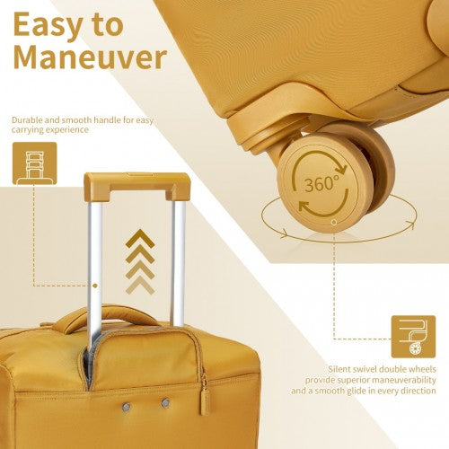 KSK2491 - Kono 3-Piece 20/24/28 Inch Lightweight Durable Soft Shell Suitcase Set with TSA Lock and Separate Wet/Dry Compartment - Yellow