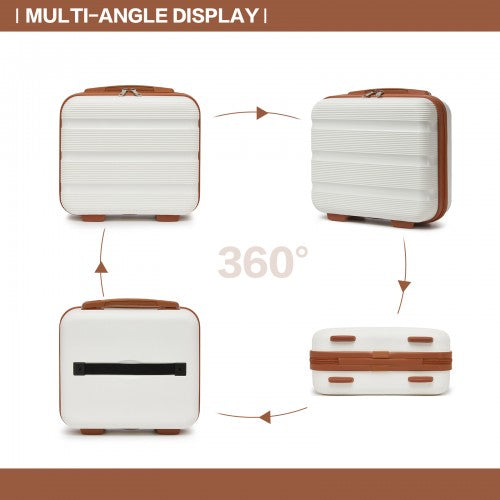 KSK2492 - Kono 4-Piece PP Hardshell Luggage Set–Durable Travel Suitcases with TSA Lock, 360° Spinner Wheels with Vanity Case - Cream and Brown