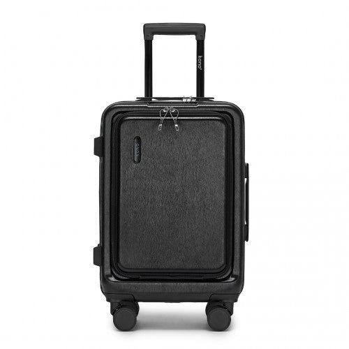 KSK2493 - Kono Durable ABS+PC 20 inch Carry-On Hardshell Suitcase with TSA Lock & Front Laptop Compartment - Black