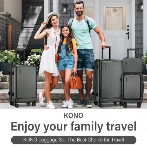 KSK2493 - Kono Durable ABS+PC Hardshell Luggage Set with TSA Lock 360° Spinner Wheels 4-Piece Set 20/24/28 And Vanity Case - Grey