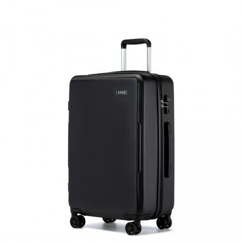 KSK2494 - Kono 3-Piece Minimalist Hard Shell ABS+PC Luggage Set with TSA Lock and 360° Spinner Wheels - Black